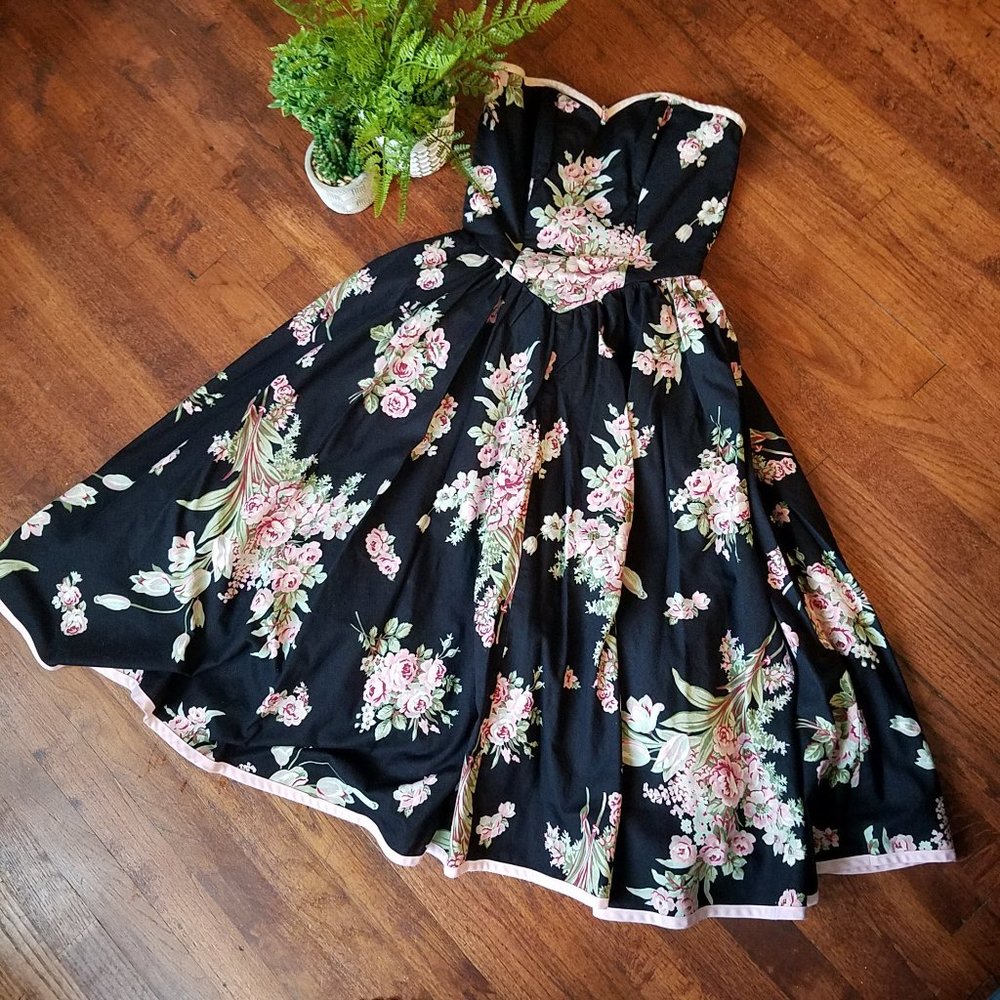 Vintage Act 1 Black & Pink Floral Party Dress